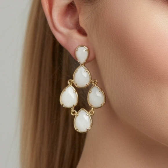 Anthropologie Jewelry - NEW White Gold Earrings Bridal Wedding Feminine Neutral Summer Vacation Party